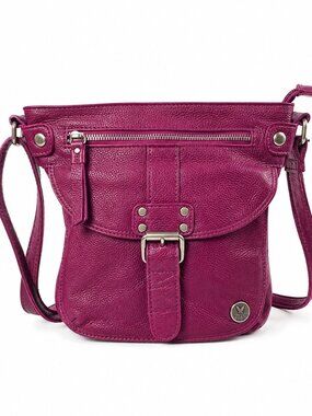 Leder Buck Genuine Leather Purple Crossbody Bag Adjustable Strap Pebbled Leather